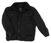 Čierna rifľová zateplená bunda s huňatým golierikom Denim Co.