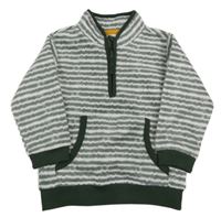 Šedo-bílo-tmavokhaki pruhovaná fleecová mikina s kapsou Ergee