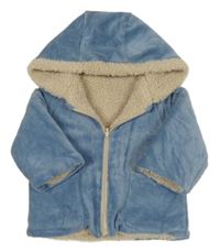 Modrý žebrovaný sametový zateplený oboustranný kabátek s kapucí mayoral