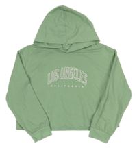 Olivová crop mikina s nápismi a kapucňou