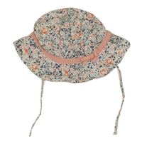 Bílo-světlerůžový plátěný zavazovací klobouk s kytičkami a mašlí