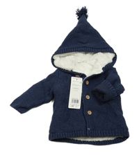 Nové - tmavomodrý melírovaný propínací zateplený svetr s kapucí F&F