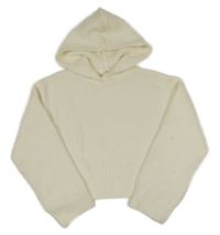 Smotanový rebrovaný vlnený oversize crop sveter s kapucňou H&M