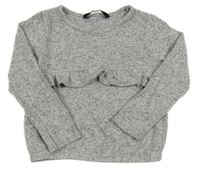 Sivo-bielo-čierna melírovaná úpletová mikina s volánikom George