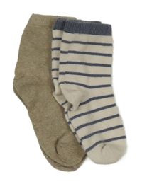 2x - Ponožky - Béžovo/šedé melírované, bílo/tmavomodré pruhované