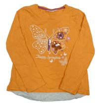 Oranžovo-svetlosivé tričko s motýlkom a flitrami Kids