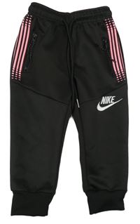 Čierno-ružové športové tepláky s logom a pruhmi Nike