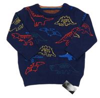 Nové - tmavomodrý svetr s dinosaury St. Bernard