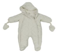 Bílá prošívaná šusťáková zimní kombinéza s kapucí + rukavice mamas&papas