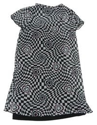 Sedo-čierne kockované šifónové šaty so srdiečkami Primark