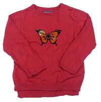 Malinový sveter s motýlkom s flitrami Inextenso