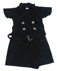 Černý třpytivý kraťasový overal s knoflíky River Island