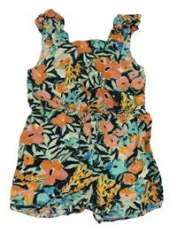 Zelený kvetovaný ľahký kraťasový overal Primark
