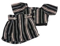 2set - Černo-růžovo-bílá pruhovaná crop halenka + kraťasy Firetrap