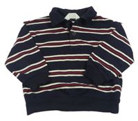 Tmavomodro-béžovo-červená pruhovaná polo mikina H&M