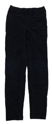 Tmavomodré manšestrové elastické skinny kalhoty H&M