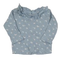 Svetlomodré kvetované rebrované tričko s golierikom zn. Matalan