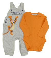 2set - Šedé melírované laclové tepláky s Tygrem + oranžové body St. Bernard