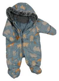 Zelenošedá šušťáková zimná kombinéza so zvířaty a kapucňou Nutmeg