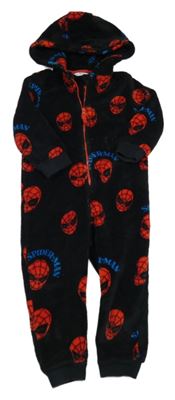 Čierna chlpatá kombinéza so Spidermanem a kapucňou M&S