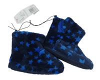 Nové - Tmavomodré chlupaté domácí válenky s hvězdami F&F vel. 23/24