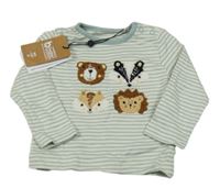 Nové - Smetanovo-zelené pruhované triko se zvířaty M&Co.