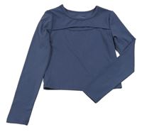 Tmavomodré športové crop tričko s prestrihom Primark