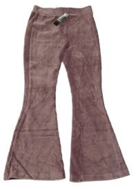 Nové - Vínové žebrované sametové flare legíny Dunnes