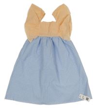 Nové - Světlemodro-bílo-meruňkové kostkované šaty s volány Dunnes