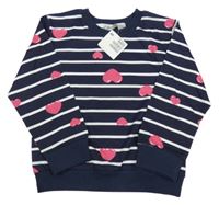 Nové - Tmavomodro-biela pruhovaná ľahká mikina so srdiečkami H&M