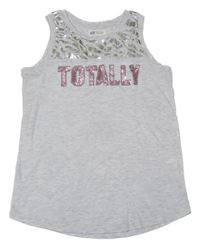 Svetlosivý melírovaný top s nápisem z flitrů H&M