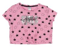 Neónově ružové crop tričko s hviezdičkami a nápisom C&A