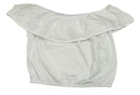 Biely crop top s madeirovým volánikom Primark