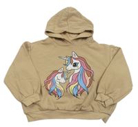 Hnedá crop mikina s jednorožcami a kapucňou H&M