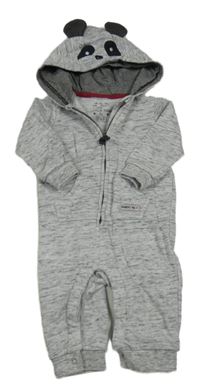 Sivá melírovaná tepláková kombinéza s kapucí - panda F&F