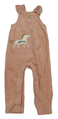 Svetloružové na traké rebrované zamatové tepláky s koníkem M&S