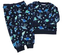 Tmavomodré plyšové pyžama s vesmírom F&F