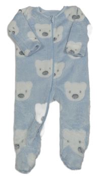 Světlemodro-biely plyšový overal s medveďmi Nutmeg