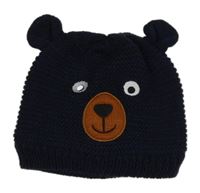 Tmavomodrá pletená čepice s medvědem C&A