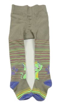 Béžovo-barevné pruhované punčocháče s kočkami 