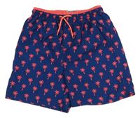 Tmavomodro-ružové plážové kraťasy s palmami