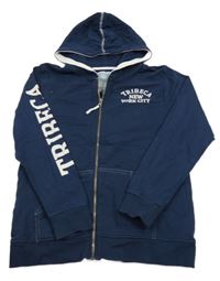 Tmavomodrá prepínaci mikina s nápisom a kapucňou