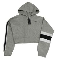 Nové - šedá melírovaná crop mikina s kapucí 