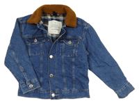 Modrá podšitá rifľová bunda s huňatým golierom H&M