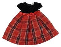 Černo-červené sametové šaty s kostkovanou sukní Pep&Co