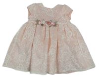 Světlerůžové krajkové slavnostní šaty s 3D květinami 