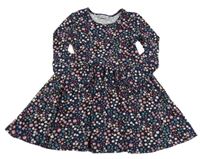 Tmavomodro-ružové kvetované šaty