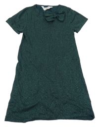 Zelené trblietavé pletené šaty s mašlou H&M
