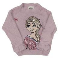 Lila chlpatý sveter s Elsou s flitrami C&A