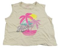 Smotanový crop top s palmami Primark